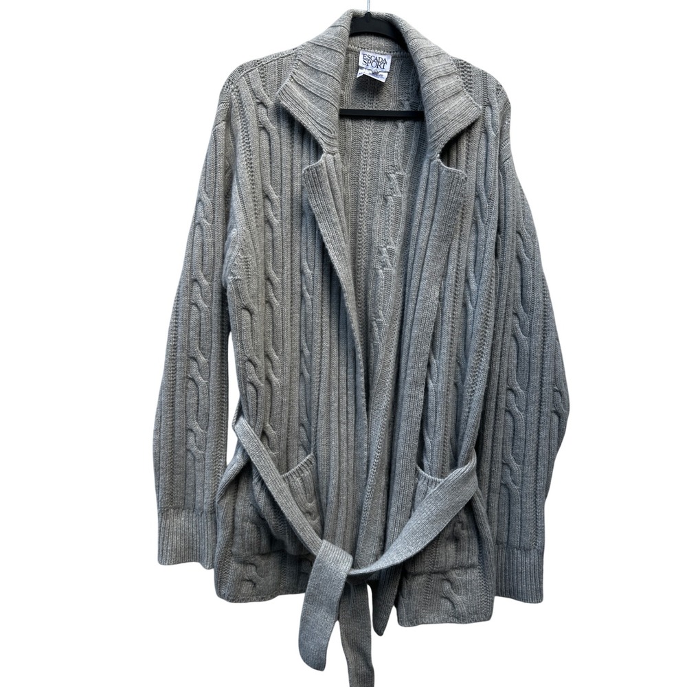 Escada Sport Gray Wool Angora Cable Knit Cardigan Sweater Italy Size Large